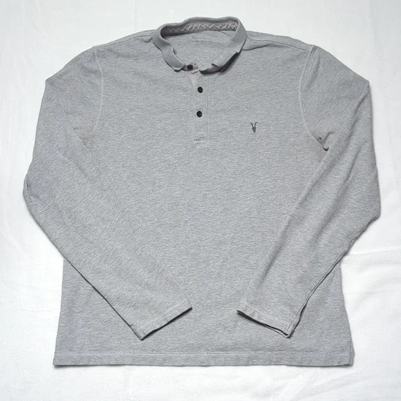All Saints Reform Long Sleeve Polo Shirt Gray‎  Womens US Size XL - Picture 2 of 7